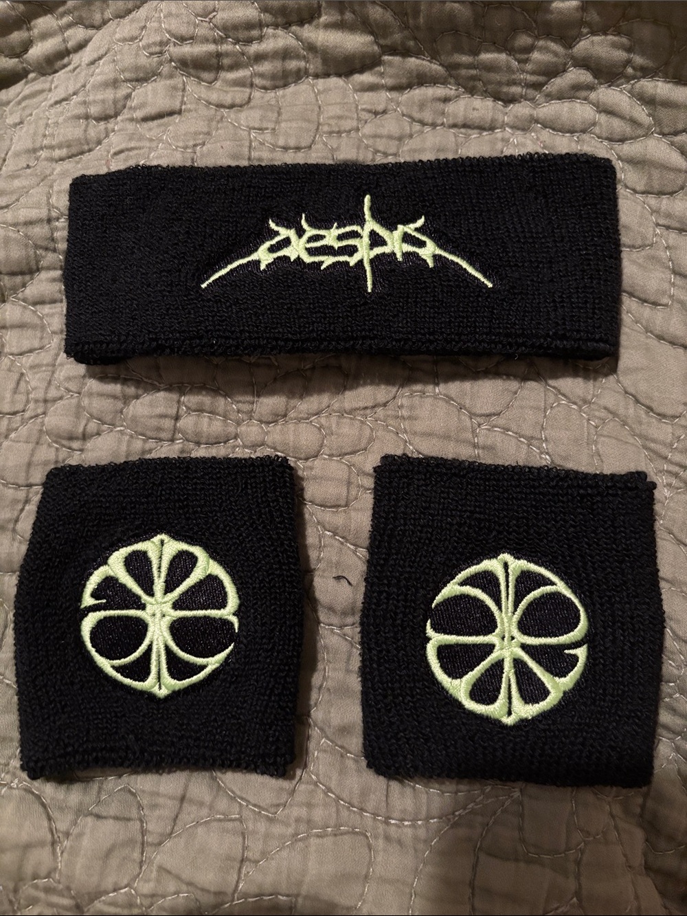 Aespa VIP Black Sweatband and Wristbands Set with Lime Green Logo